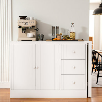 Buffet en bois avec table extensible, armoire de rangement multifonctionnelle avec 2 portes et 3 tiroirs, pour salon, bureau, vestibule et cuisine