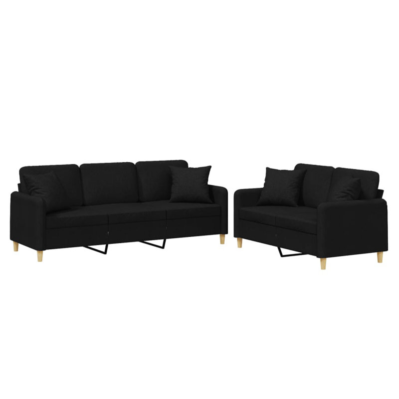  Ensemble de canapé en tissu noir (100% polyester), métal, textilène, contreplaqué