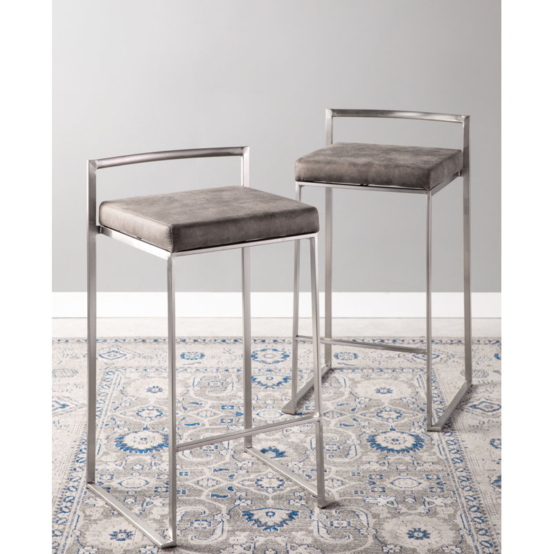 Tabouret de bar et de comptoir Ernestine, Velours blanc, Tabouret de comptoir (siège d'une hauteur de 27 p, Acier Inoxydable
