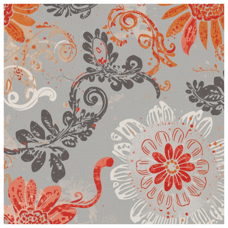 Couvertures à motif floral orange et gris, L 60 po x H 80 po
