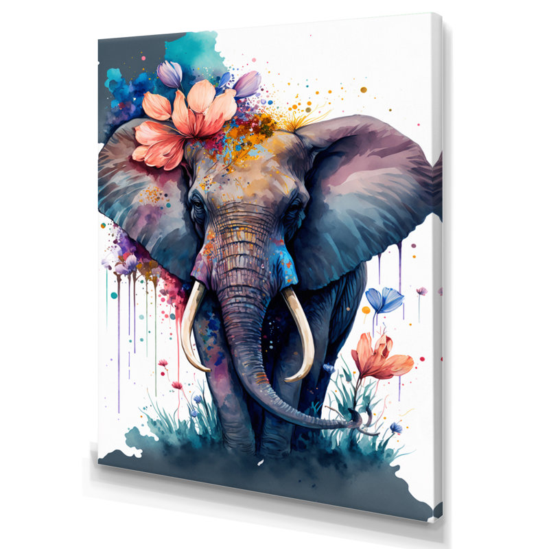 «Cute Elefant Floral I», impression sur toile, Toile tendue, H 20 po x l 12 po x P 1 po