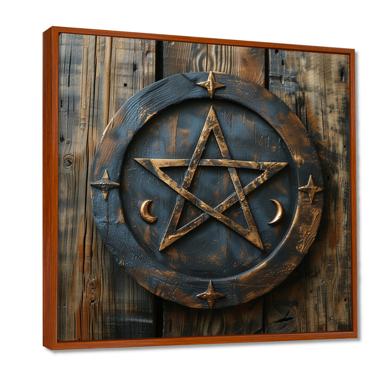 Wicca Pentagram - Spiritual Stone, impression d'art mural, Toile avec cadre flottant brun, H 16 po x l 16 po x P 1 po