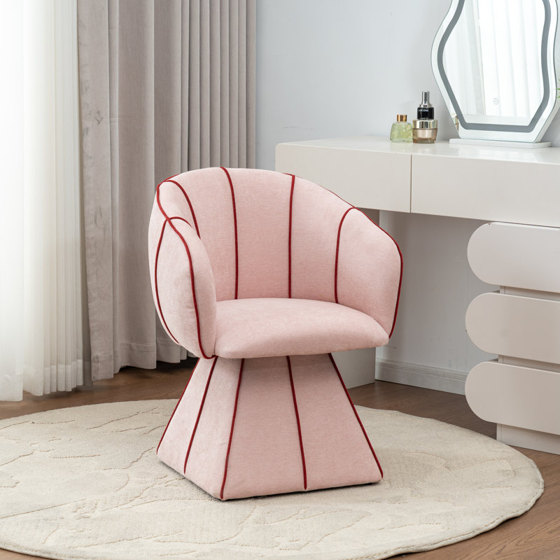 Upholstered Swivel Vanity Chair- Modern Accent Chair for Makeup Room, Pink, Pink/Red