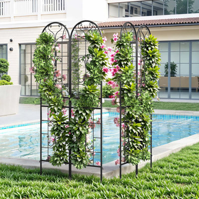 4 Pack 87"x20" Black Metal Coated Garden Trellis, Curved X-Pattern Rustproof Trellis for Outdoor Climbing Plants Roses Vegetables Vines Cucumbers