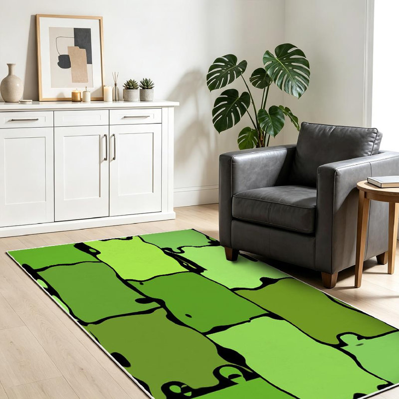 Green Abstract Lime Bar Block Brick Check Cube Fresh Olive Shape Machine Washable Indoor Area Rug, Rectangle 39" x 63"