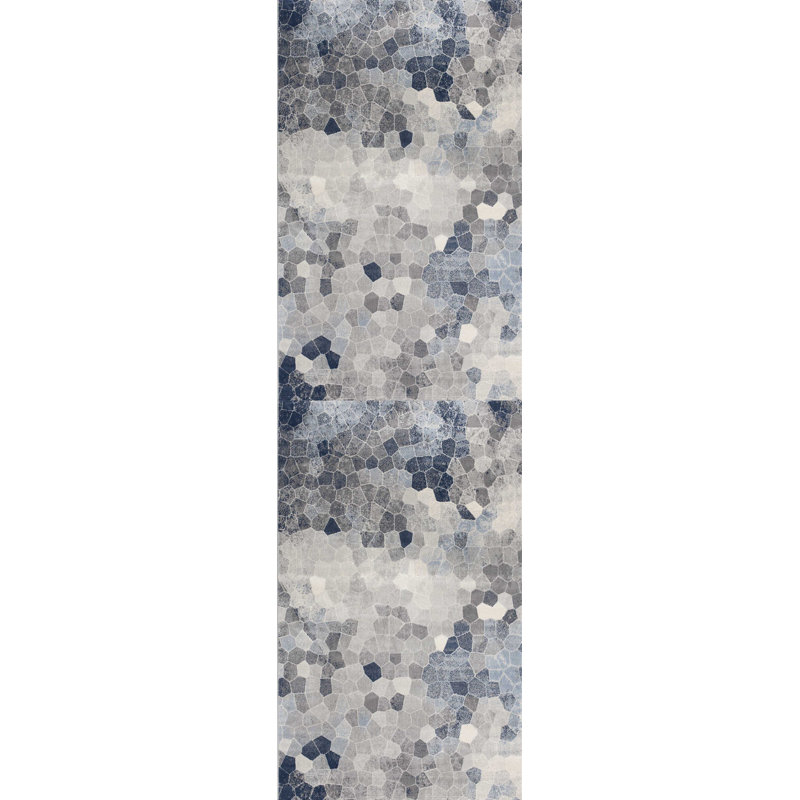 Rug Branch Joni 2' x 8' (2'3" x 8') Blue/Beige Stone Mosaic Indoor Runner Rug, Contemporary, Low Pile, Stain-Resistant Hallway Carpet - Entryway, Mudroom, Bedroom, and Kitchen