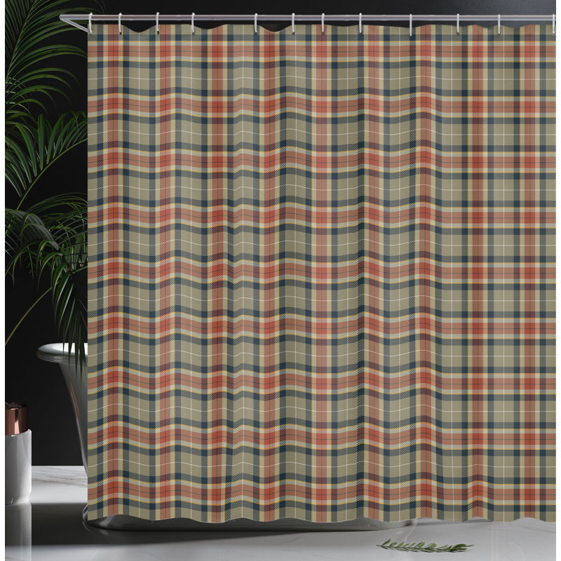 Plaid Shower Curtain with Hooks Included, 75" H x 69" W