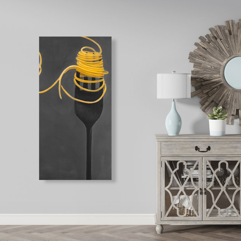 Spaghetti pâtes autour d'une fourchette - Nature morte, décoration sur toile, H 48 po x l 24 po