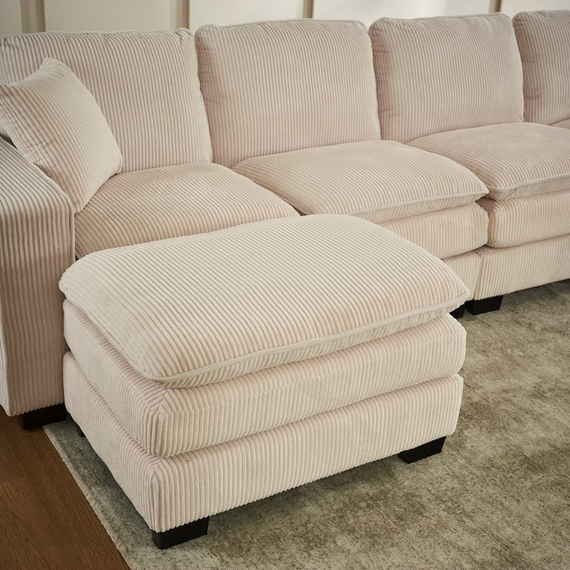 Canapé modulaire moderne en U à 6 places avec un repose-pieds et trois coussins décoratifs, canapé modulaire pour le salon, canapé en velours côtelé