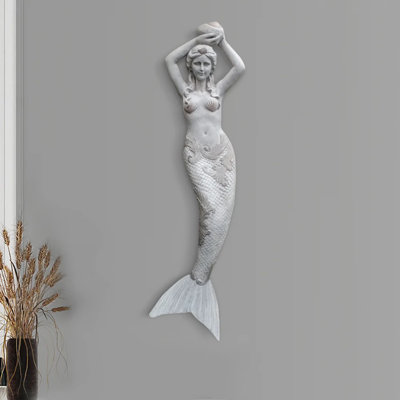 40" Large Outdoor Mermaid Wall Decor Gray Resin Garden Wall Hanging Sculpture Decor Art