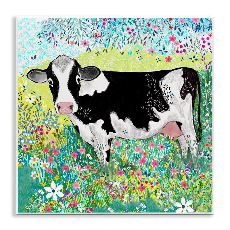 Plaque murale impressionniste «Cow & Meadow Flowers» par Clare Tupper