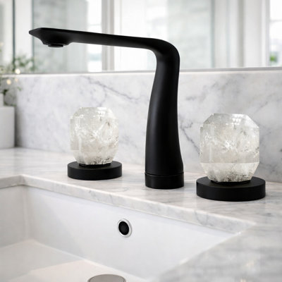Robinet de salle de bain moderne avec poignées en cristal de roche - Robinet de meuble-lavabo de luxe à 3 trous avec poignées en cristal