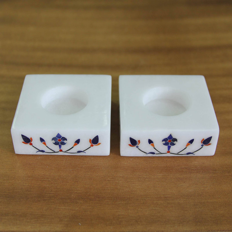 1'' H Stone Tabletop Tealight Holder, Blue