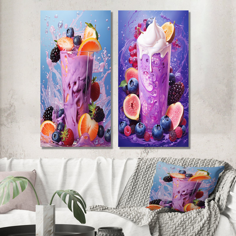 Smoothie Spectrum - ensemble de 2 impressions murales déjeuner, H 28 po x l 25 po, Toile tendue