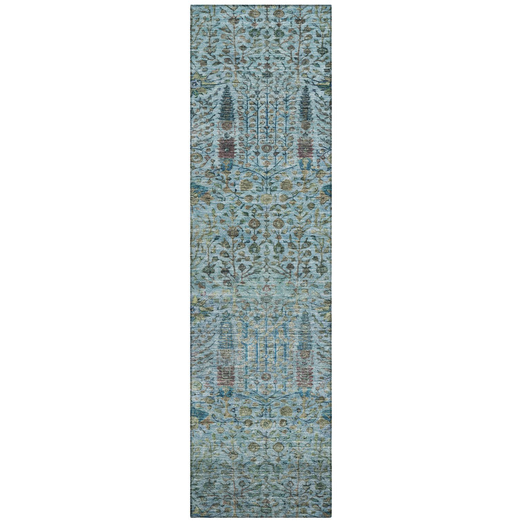 Machine Washable Indoor/Outdoor Xhevrie Teal Rug