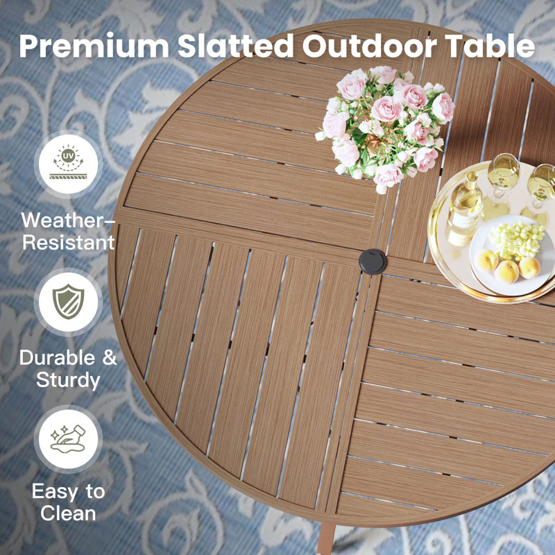 53.1" Round Outdoor Patio Dining Table, Brown