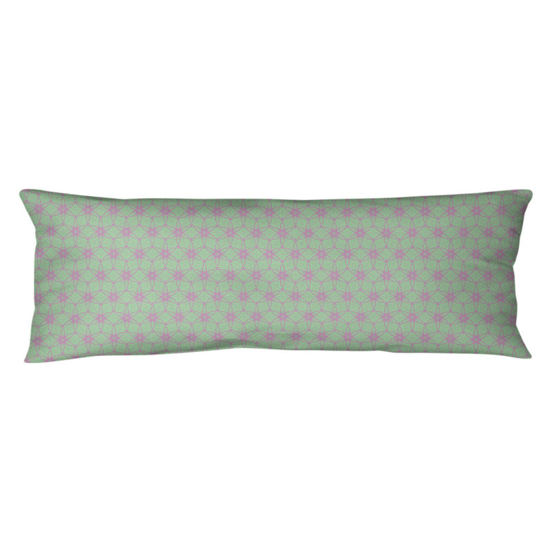 Coussin lombaire géométrique à cercles ornés, Bourre en polyester, Vert et rose