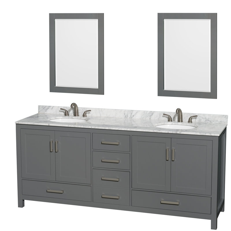 Sheffield 79" Double Bathroom Vanity Base Only, Dark Gray