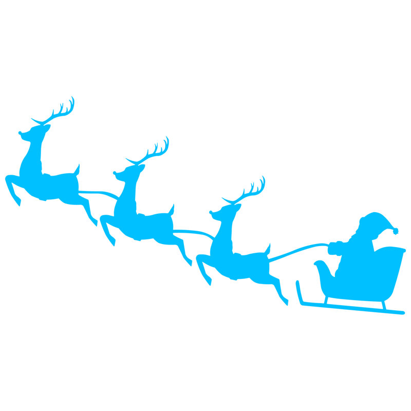 Décalcomanie murale noël renne père noël, Bleu ciel, H 22 po x l 40 po