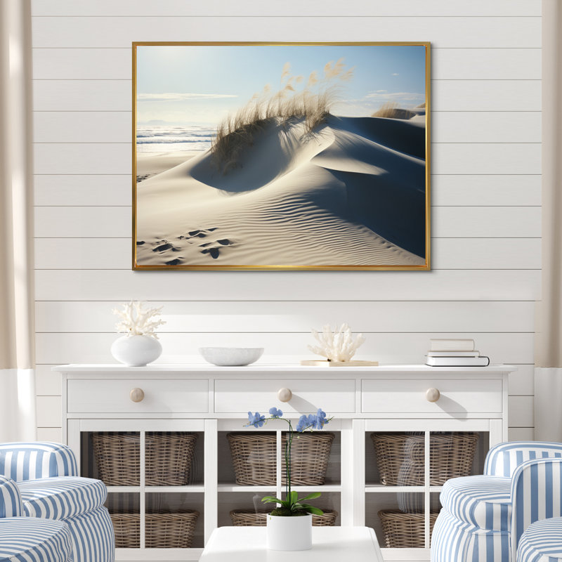 «Beach Grass Sunkissed Sands II», reproduction sur toile encadrée, Cadre flottant doré, H 16 po x l 32 po x P 1 po