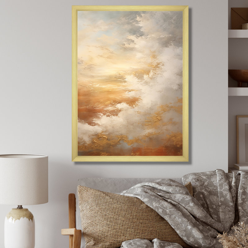 Nuage de minimalisme beige sur toile, H 40 po x l 30 po x P 1,5 po, Encadrement doré