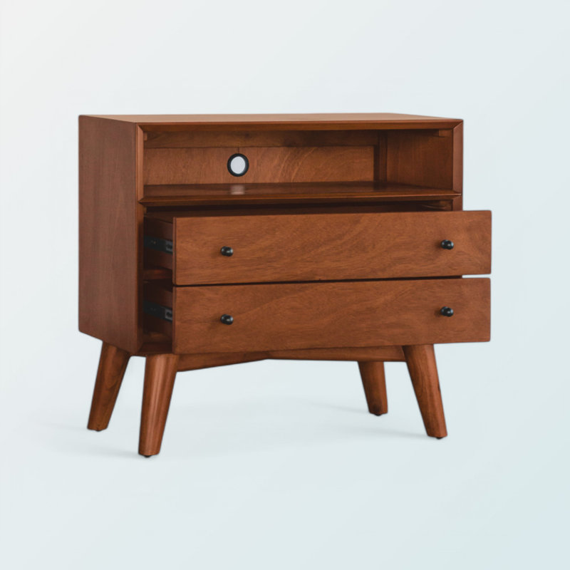 Grande table de chevet 2 tiroirs Wickliffe, Brun