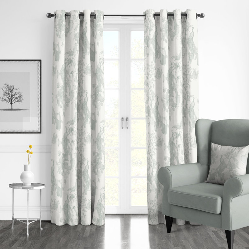 Peacock Lane Toile Cotton Grommet Drapes Set of 2, 50" W x 144" L