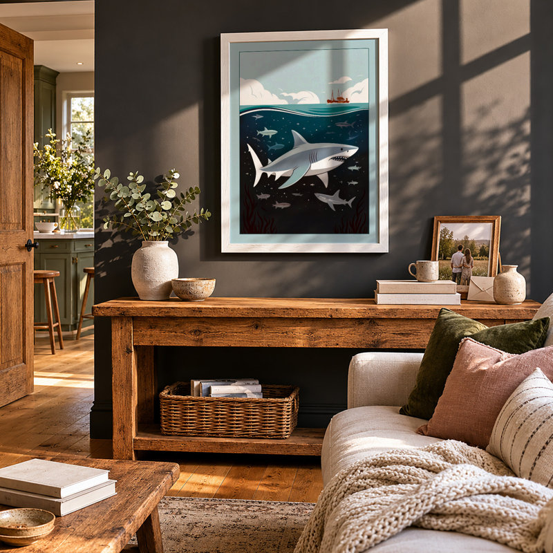 Surface and Depths Coastal - Framed Print, A3 - 42.0 x 29.7 cm, White
