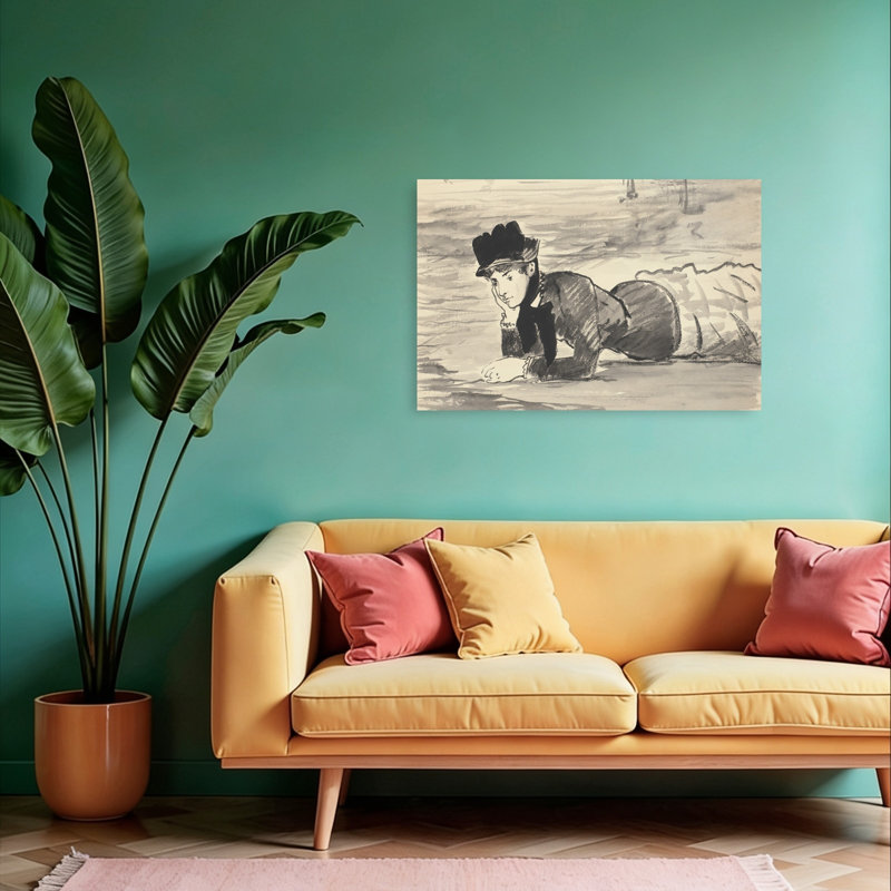 " Woman Lying On The Beach. Annabel Lee, C. 1881 Contemporary Beach Wall Art Print " by Edouard Manet, H 24 po x l 36 po