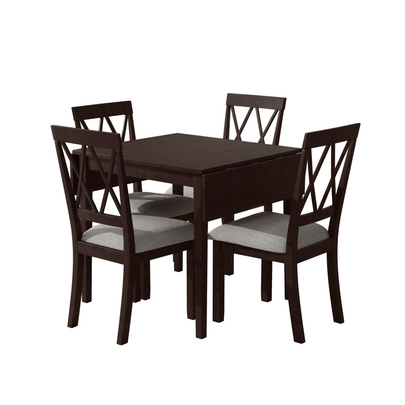 Ensemble de salle à manger extensible 5 pièces avec table à abattants et chaises rembourrées pour petits espaces, Walnut