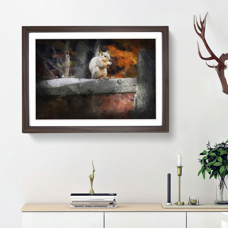 Squirrel by an Autumn Forest in Abstract - Framed Print, 27cm H x 36cm W x 2cm D, Walnut Framed