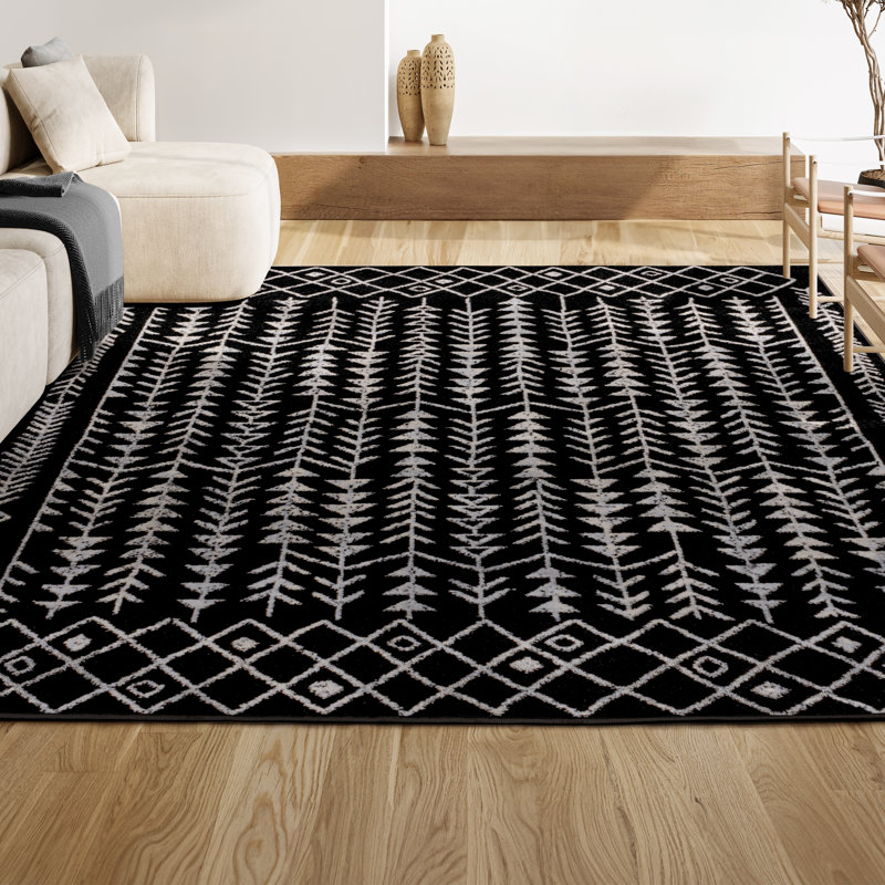 Kendahl Moroccan Geometric Black/Cream Rug, Rectangle 5'3" x 7'7"