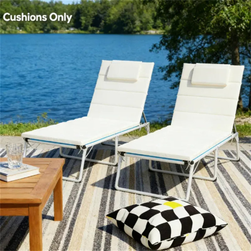 80"×26" Cream White Outdoor Foldable Lounge Chair Cushions Set Of 2, Upf50+ Olefin Patio Chaise Cushions (cushion Only)
