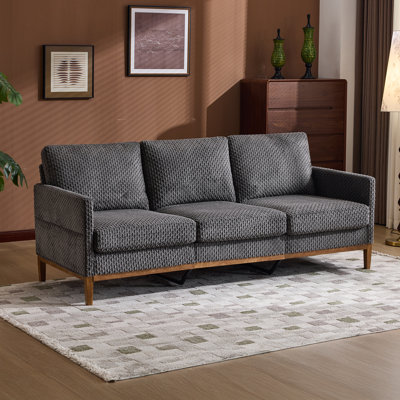 Boneless Modern Farmhouse Velvet Upholstery 3-Seater Sofa With Solid Wood Frame & Slim Track Arms