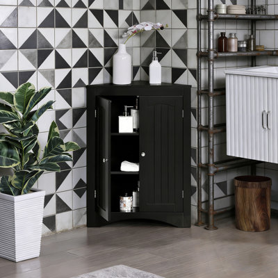 Bathroom Floor Corner Cabinet with Doors and Shelves