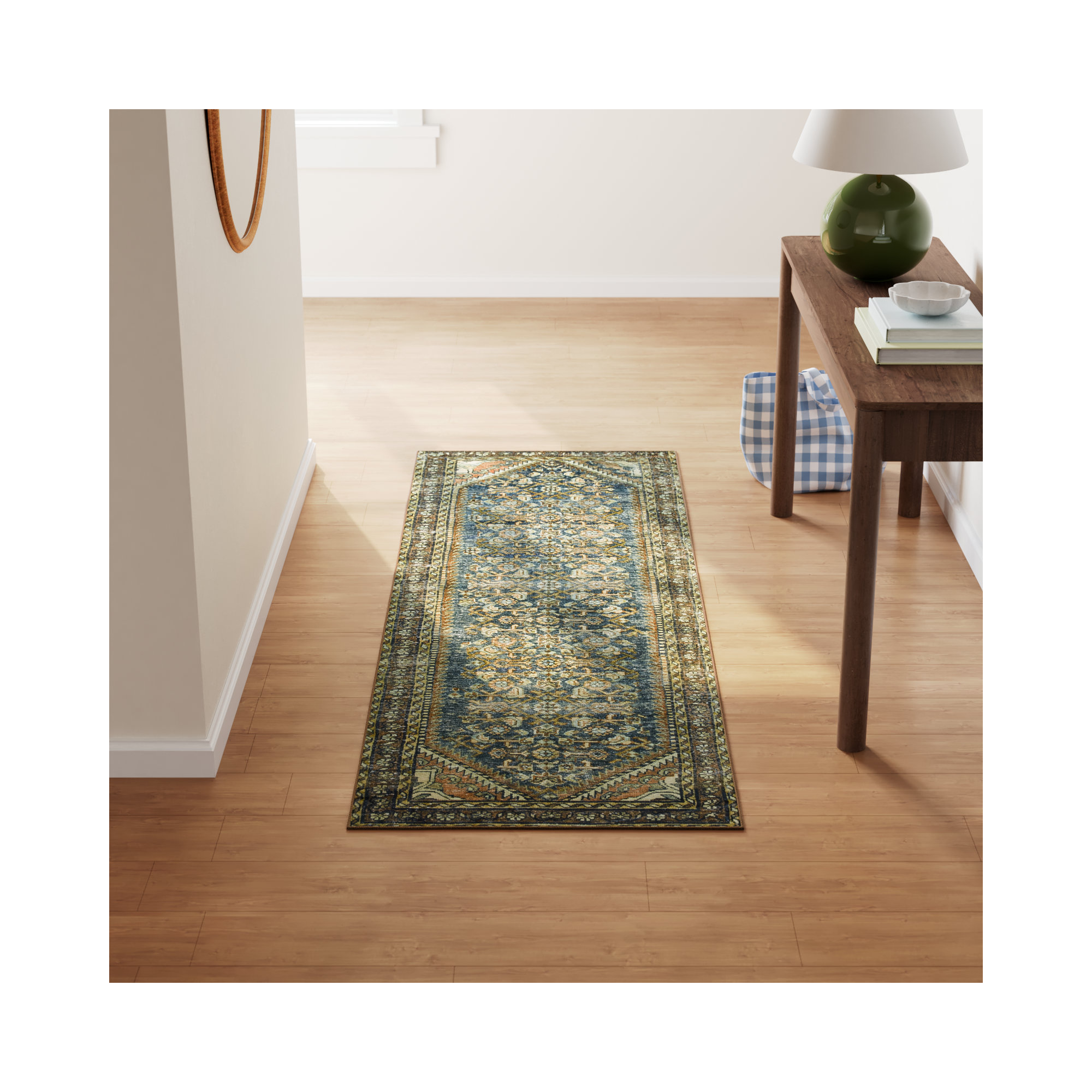 Magnolia Home By Joanna Gaines X Loloi Banks Machine Washable Denim / Clay Area Rug, Runner 2'6" x 9'6"