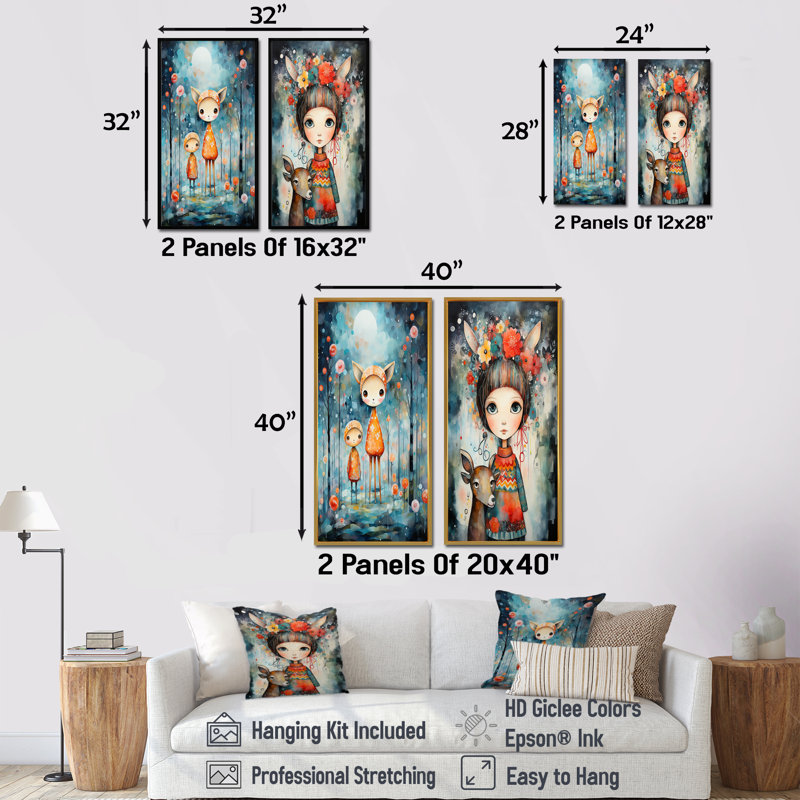 «Cute Childrens Christmas Decor I», ensemble de 2 reproductions d'art mural, Toile tendue, H 28 po x l 25 po