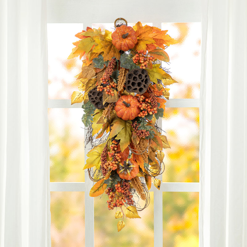 25"H Fall Pumpkin Leaf  Teardrop