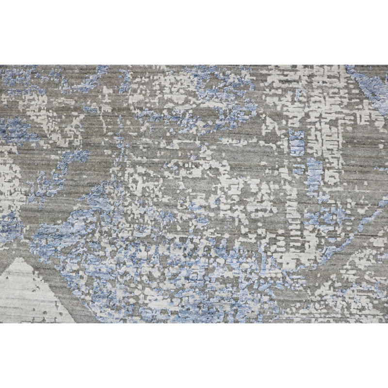 Tapis gris et bleu noué à la main de haute qualité, Rectangle de 2 pi x 3 pi