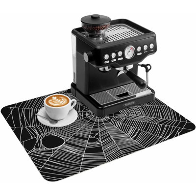 Tapis de cuisine/cafetière, motif toile d'araignée, absorbant et antidérapant, noir et blanc, 40 x 60 cm. Accessoires pour le bar à café.
