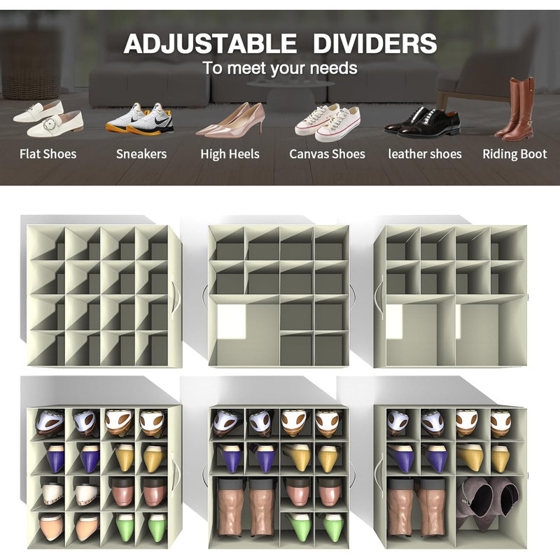 Foldable Shoe Storage Organizer Boxes Containers with Clear Cover and Adjustable Dividers, White
