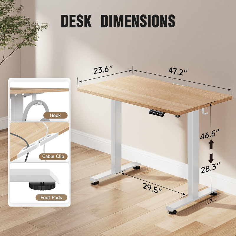 Bureau debout électrique de 47,2 pouces avec hauteur réglable pour une utilisation assise-debout, Nature