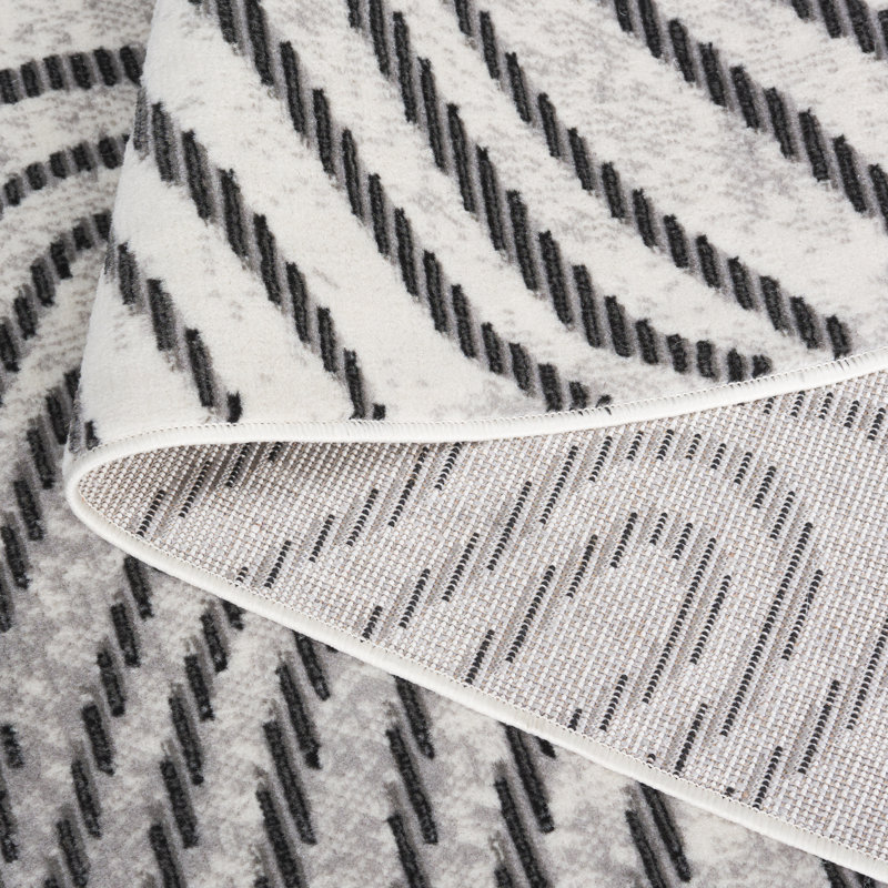 Madee Temple Bcf/Jute/Latex/Overlock Abstract Rug in Beige/Black, Rectangle 9' x 12'