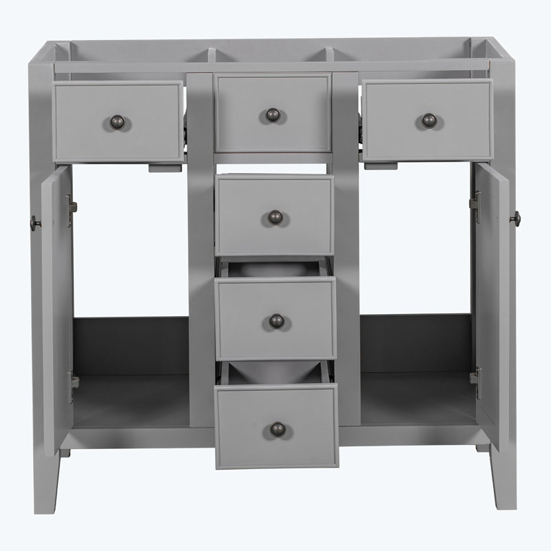 Gray 36" Freestanding Bathroom Vanity with Five Drawers