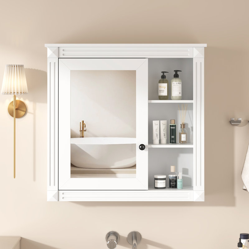 Armoire à pharmacie de salle de bain avec miroir, armoire à miroir murale avec organisateur de rangement, armoire de rangement blanche pour salle de bain