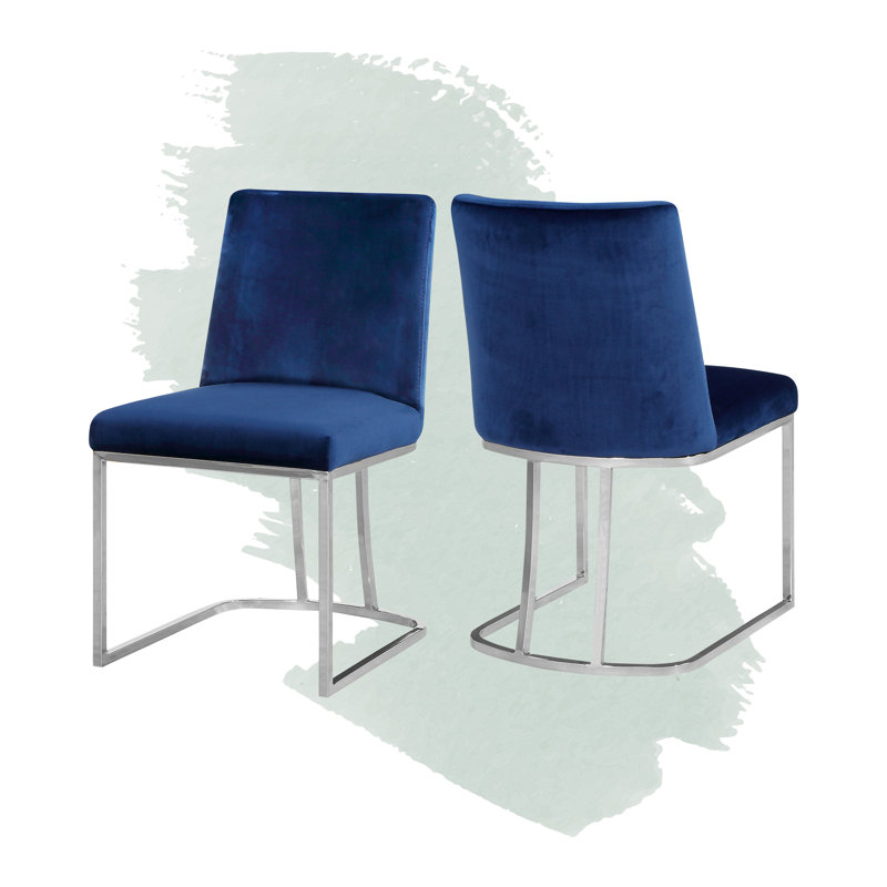 Heidi Velvet Upholstered Side Chair, Chrome, Navy Velvet