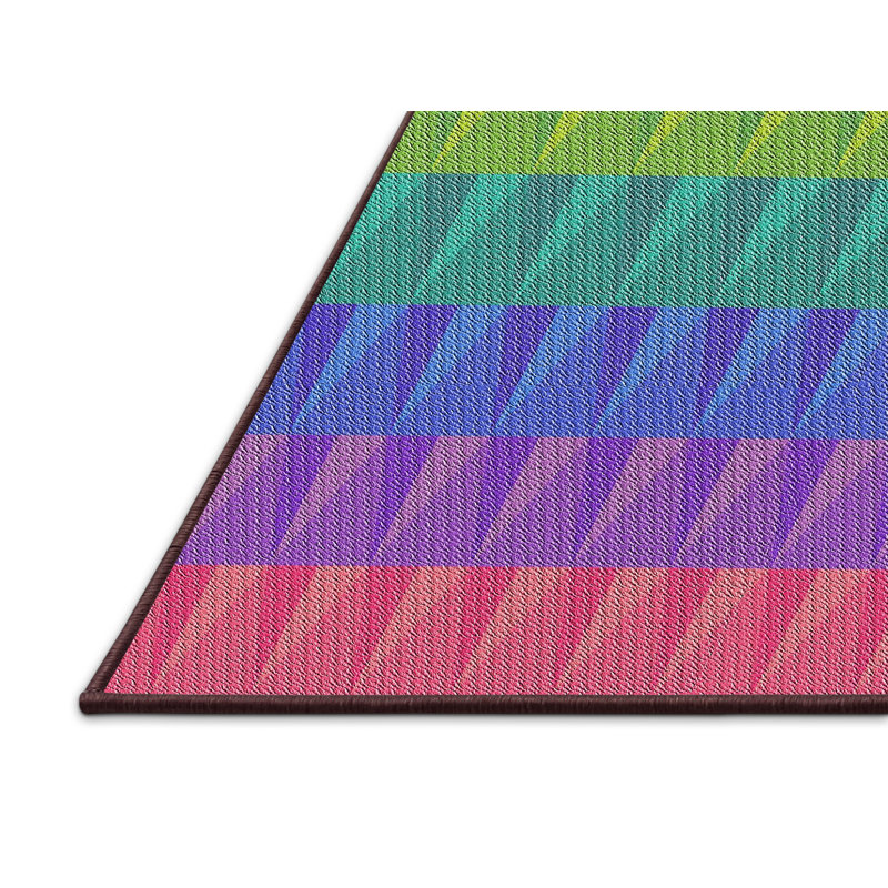Tapis vert/jaune/orange à motifs, Rectangle 4 pi x 6 pi
