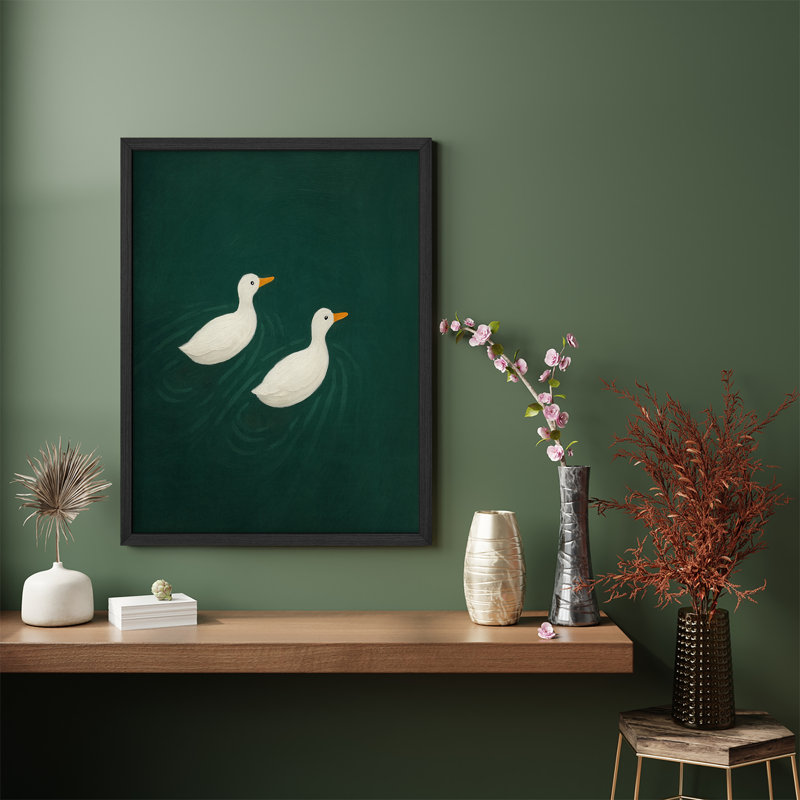 «Playful Ducks on Water», reproduction d'art encadrée, scène de faune mignonne pour chambre d'enfant ou décor de salle de bain