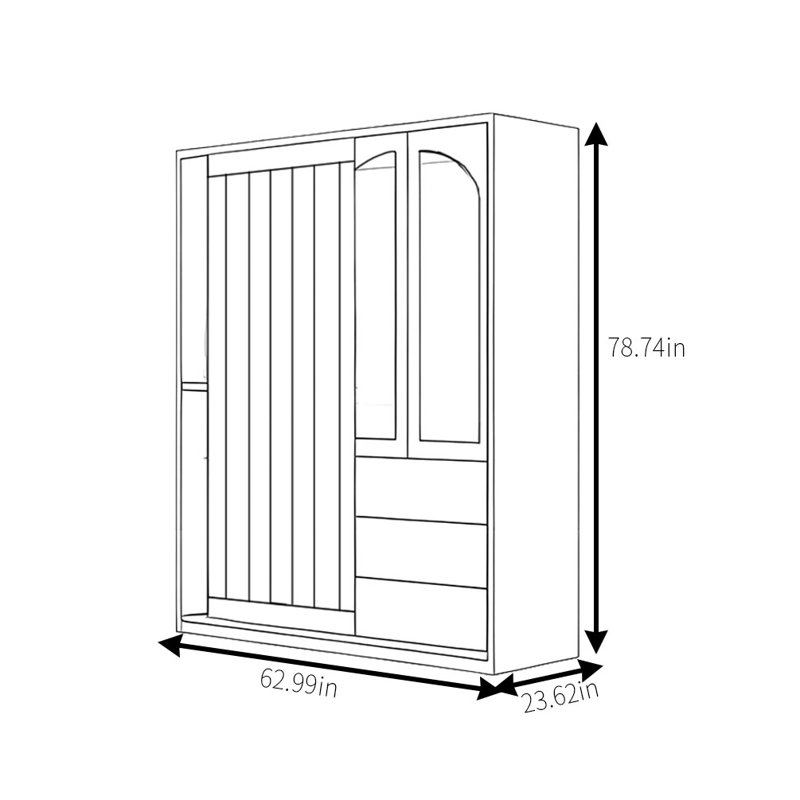 Retro Simple Push Pull Wardrobe, 78.74" H x 62.99" W x 23.62" D