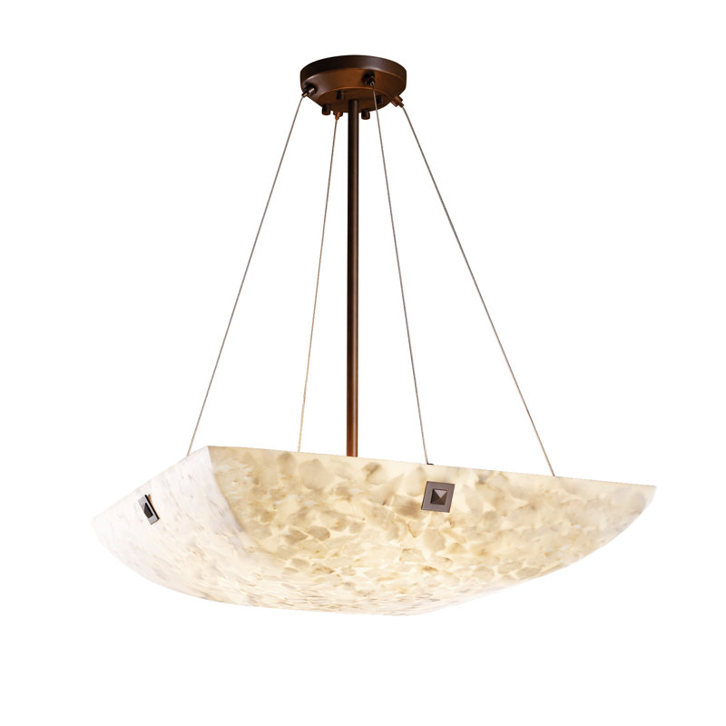6 - Light Dome Pendant, Concentric Circles, Dark Bronze, Square Bowl